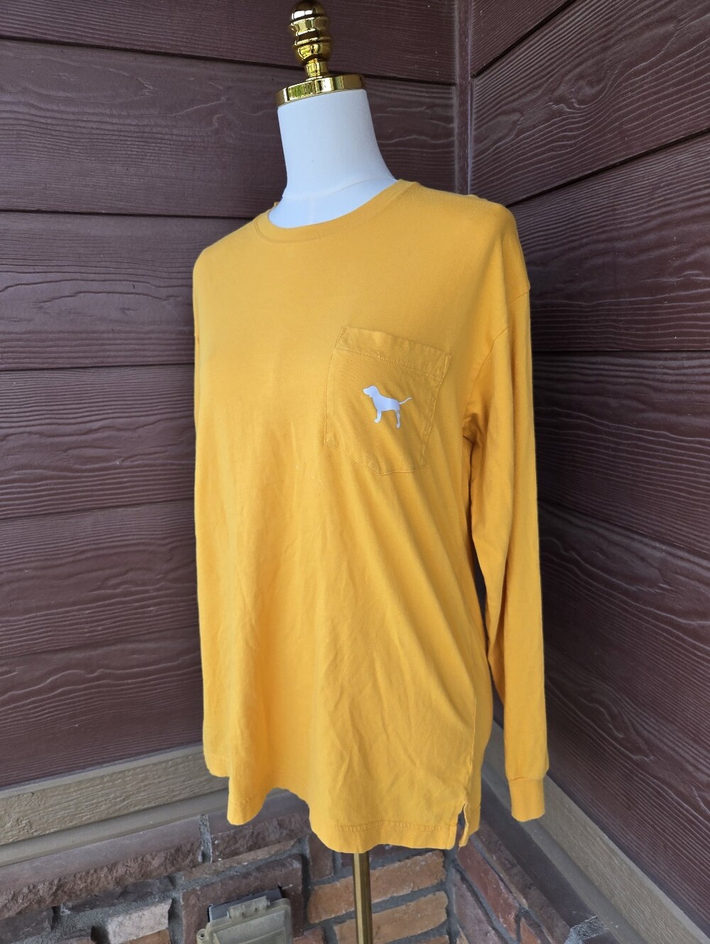 PINK Victoria’s Secret Yellow Long Sleeve Pocket Tee Women’s Small